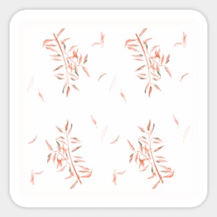 Watercolor leaves on the branches, red colors of autumn in a watercolor pattern Sticker